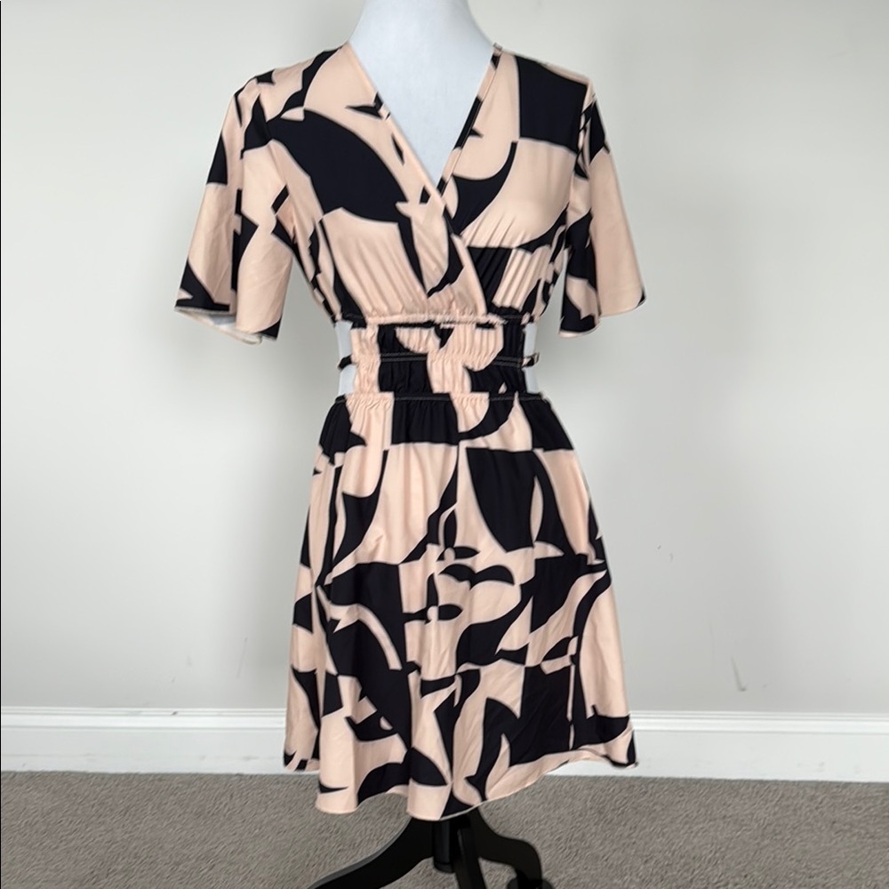 SHEIN‎ Black and Cream Patterned Mini Dress Sz XS